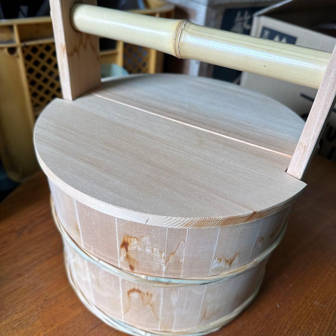 茶道具水張桶　竹手付　通桶　 水屋道具　露地道具　手桶　木製水指　割蓋