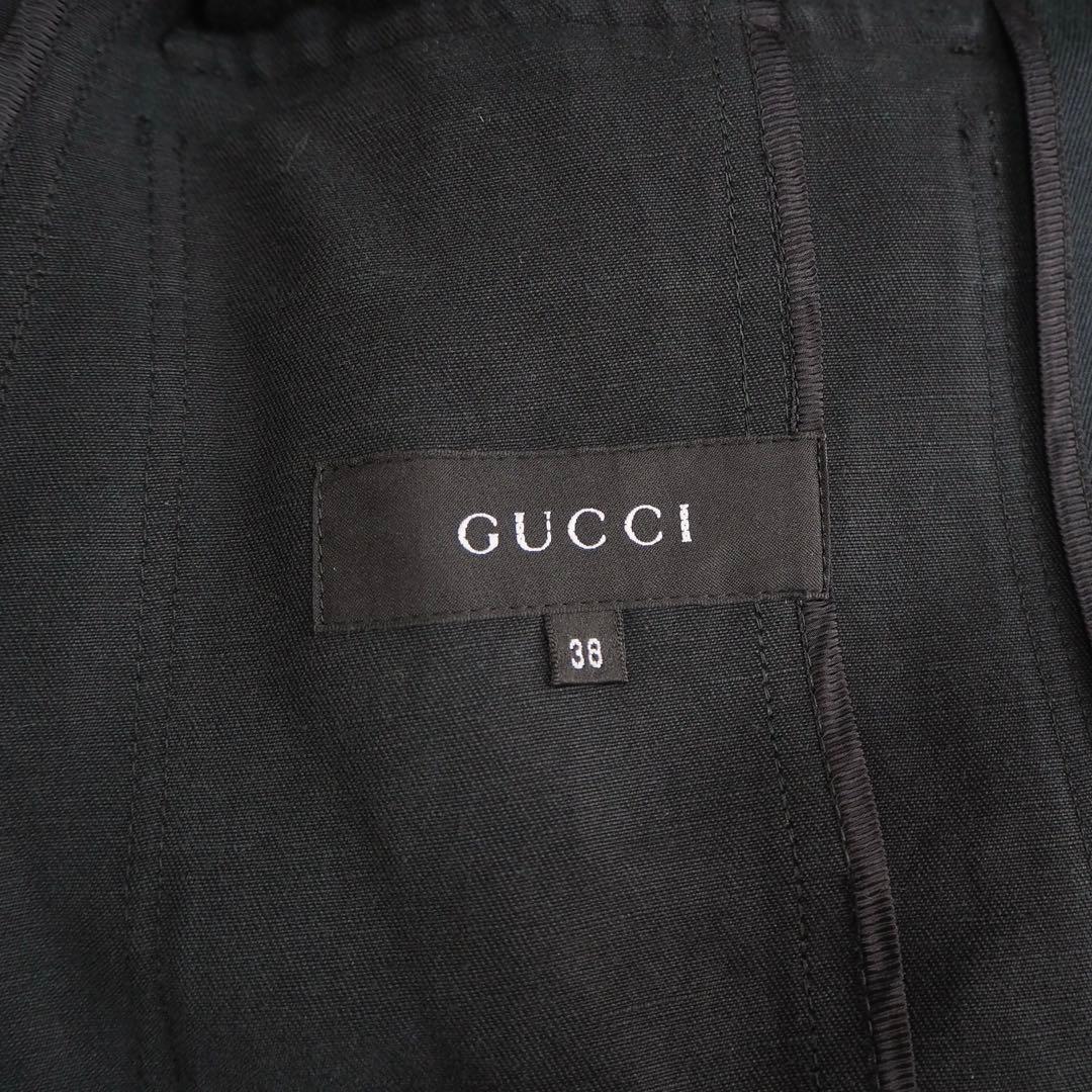GUCCI グッチ テーラードジャケット ロゴボタン リネン 深緑 38
