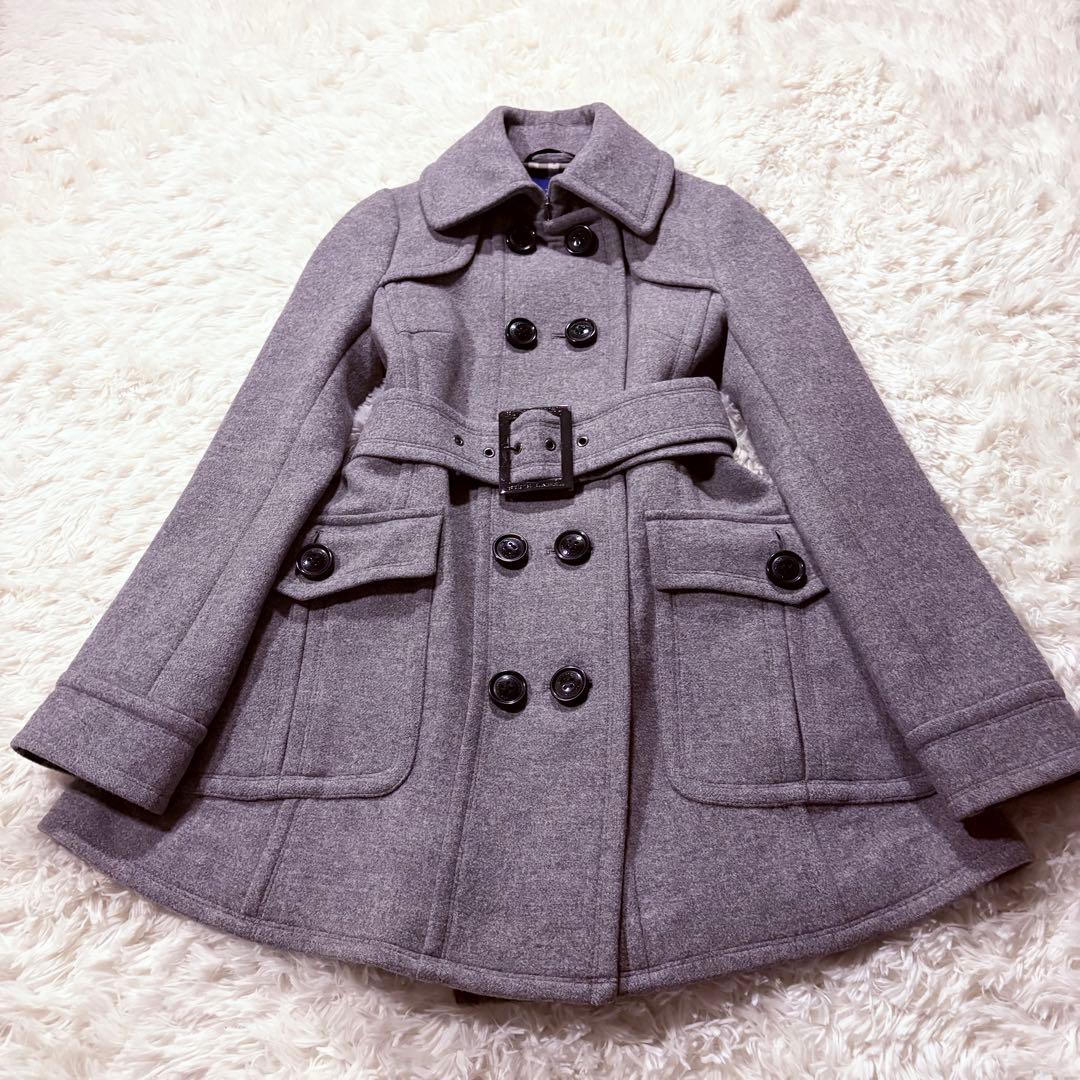 バーバリー ブルーレーベル アンゴラ ウール ベルテッドコート Aライン