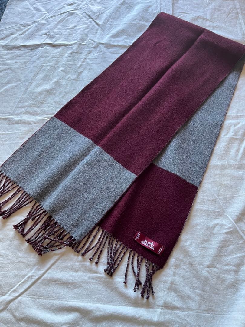 エルメス　マフラー　カザックバイカラー　 カシミヤ100%