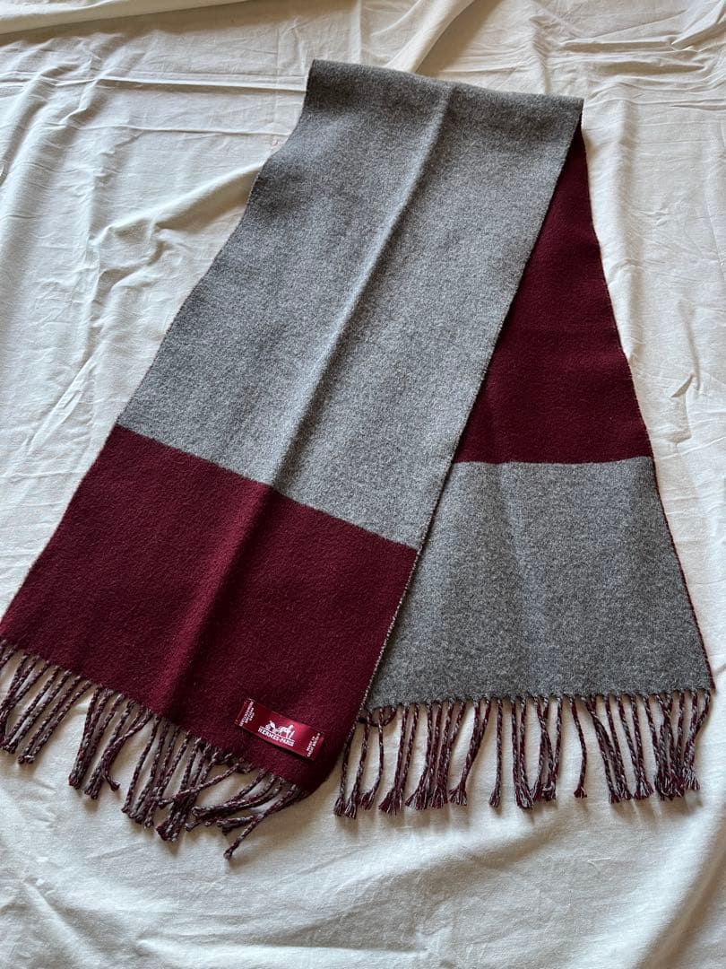 エルメス　マフラー　カザックバイカラー　 カシミヤ100%