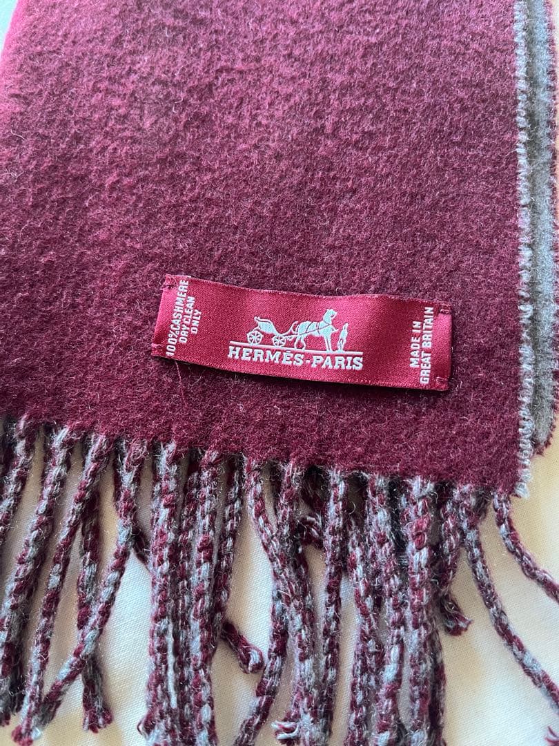 エルメス　マフラー　カザックバイカラー　 カシミヤ100%