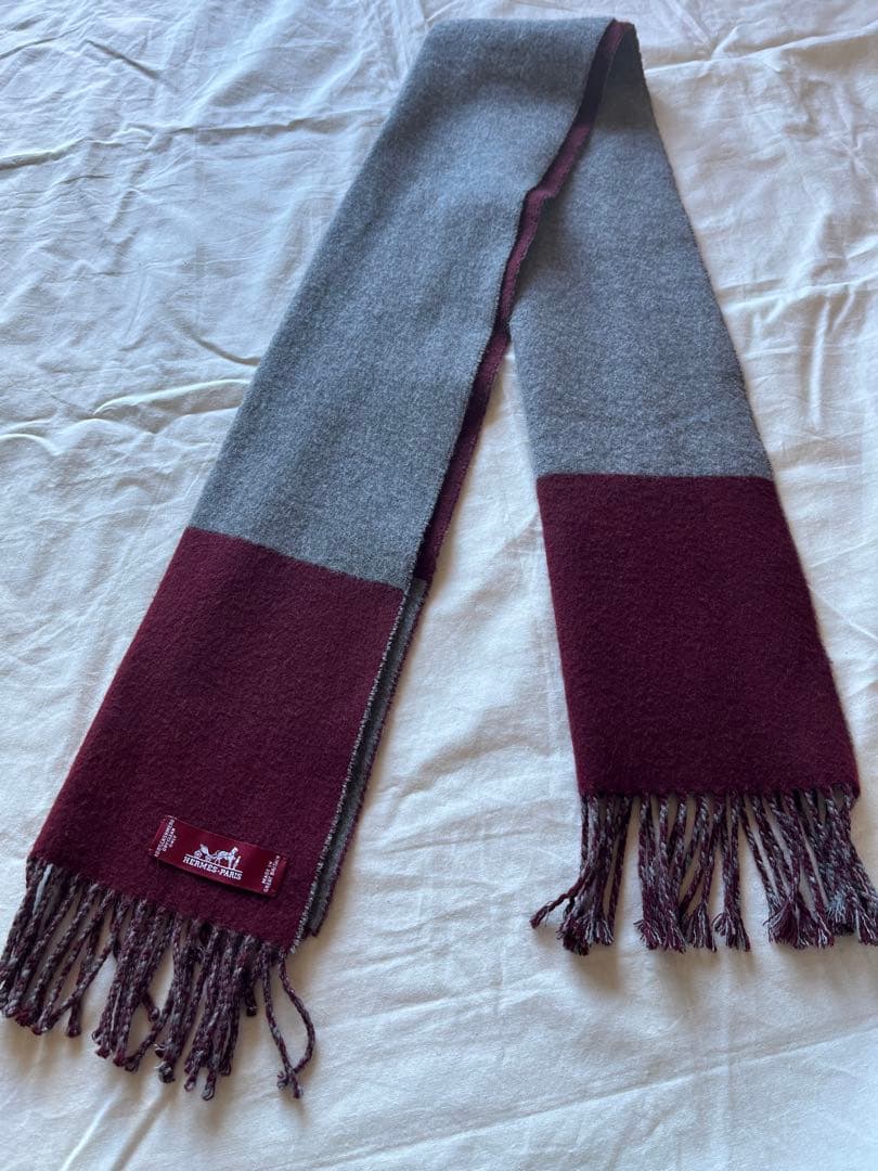 エルメス　マフラー　カザックバイカラー　 カシミヤ100%