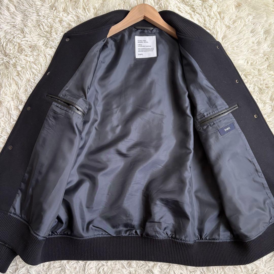 未使用級 XL相当✨シップス バーシティジャケット スーパー160'S 羊革 黒