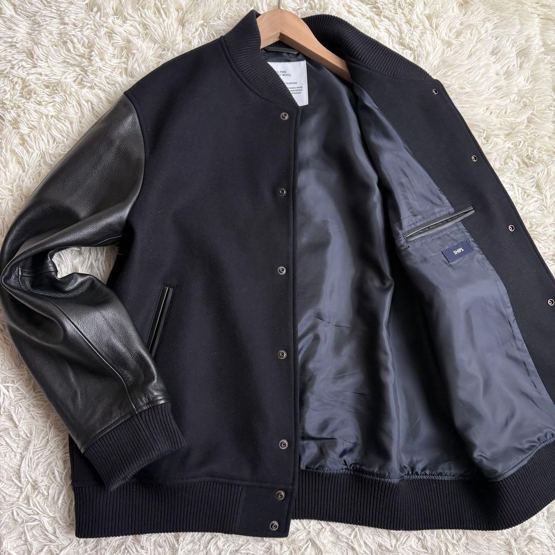 未使用級 XL相当✨シップス バーシティジャケット スーパー160'S 羊革 黒