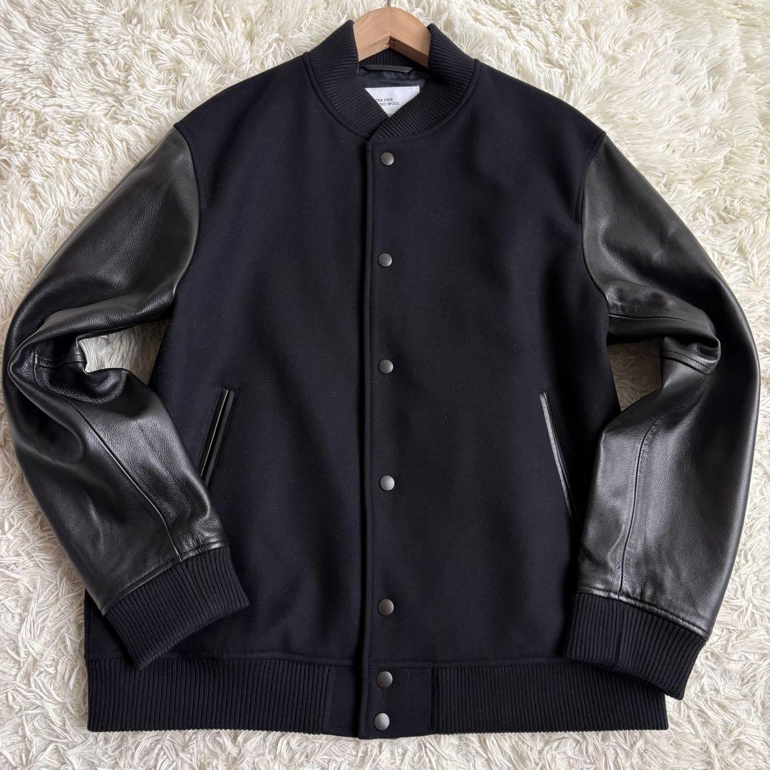 未使用級 XL相当✨シップス バーシティジャケット スーパー160'S 羊革 黒