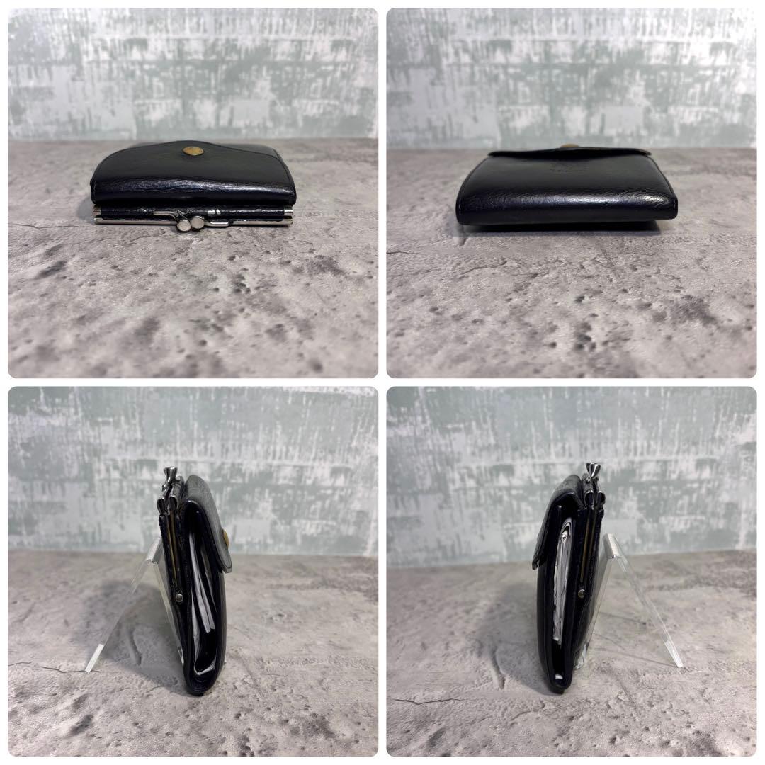 【えいた！】イルビゾンテ がま口ミニ財布 黒 シボ革 レザー