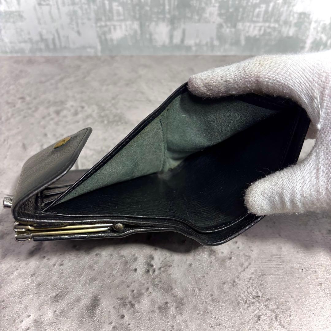 【えいた！】イルビゾンテ がま口ミニ財布 黒 シボ革 レザー