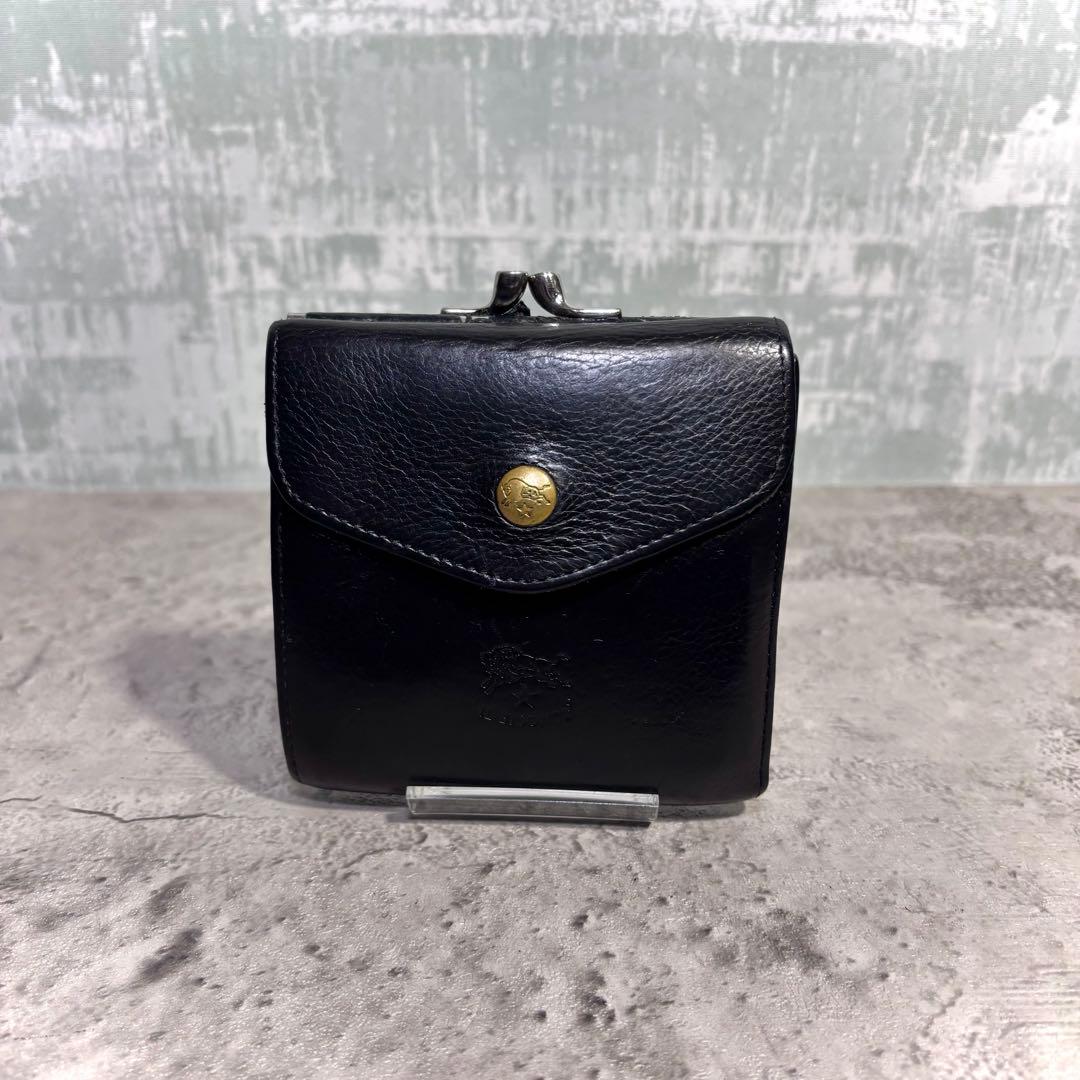 【えいた！】イルビゾンテ がま口ミニ財布 黒 シボ革 レザー