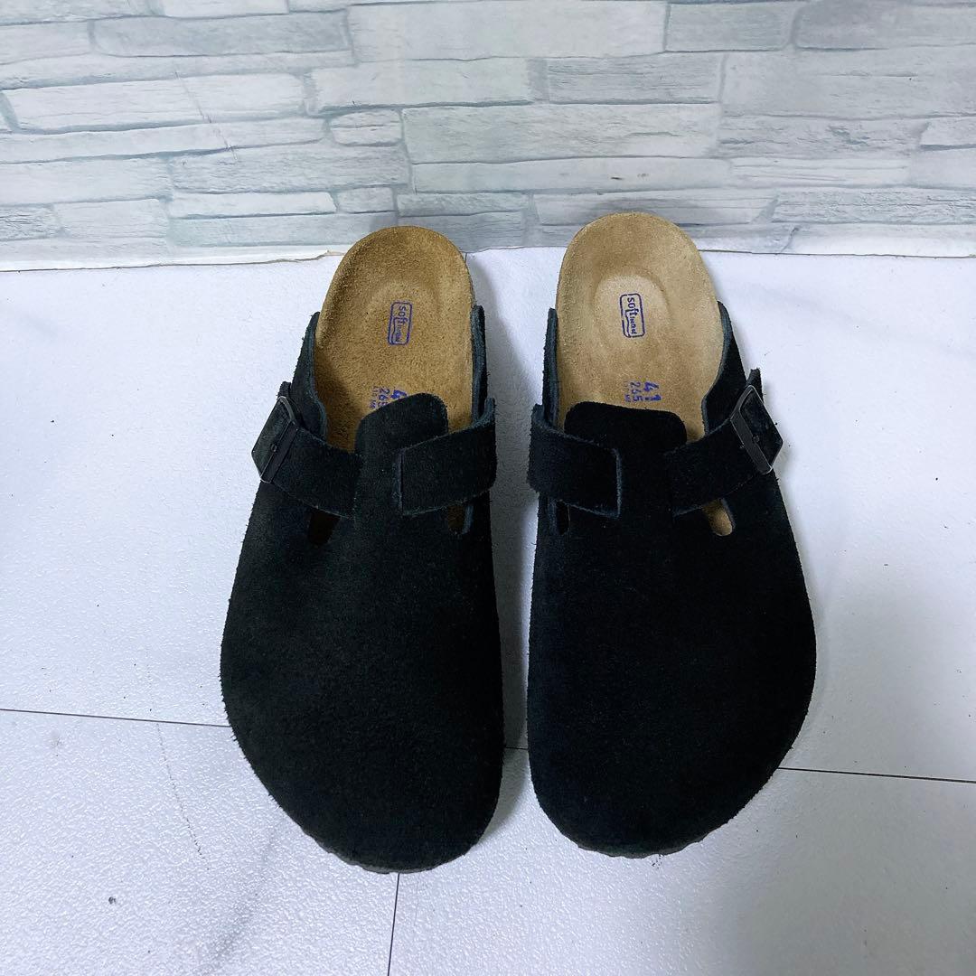 美品 ビルケンシュトック ボストン サボサンダル 26.5 スエード 黒