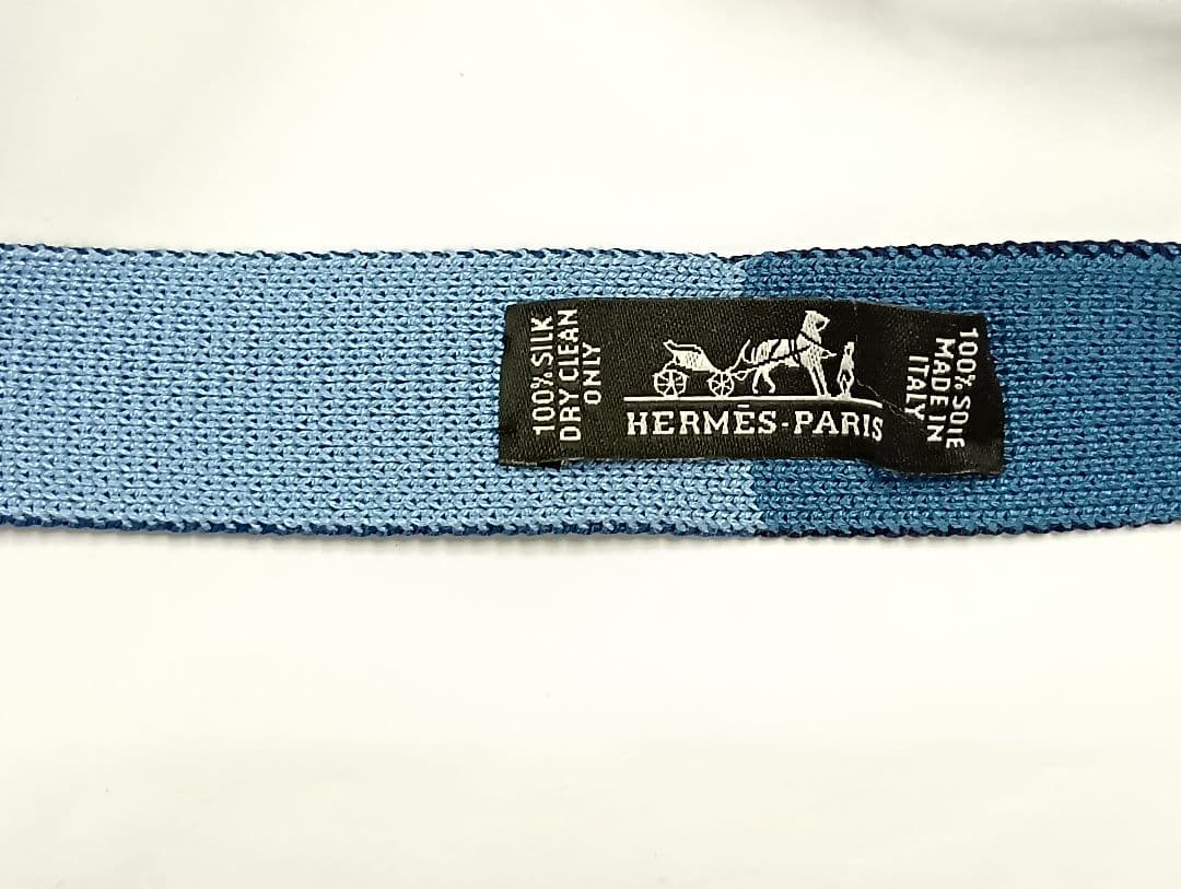 474 HERMES エルメス 青系 ニット リバーシブル ネクタイ