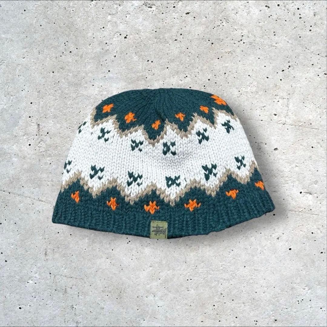 old stussy 90s ニット帽　ビーニー　　ノルディック柄