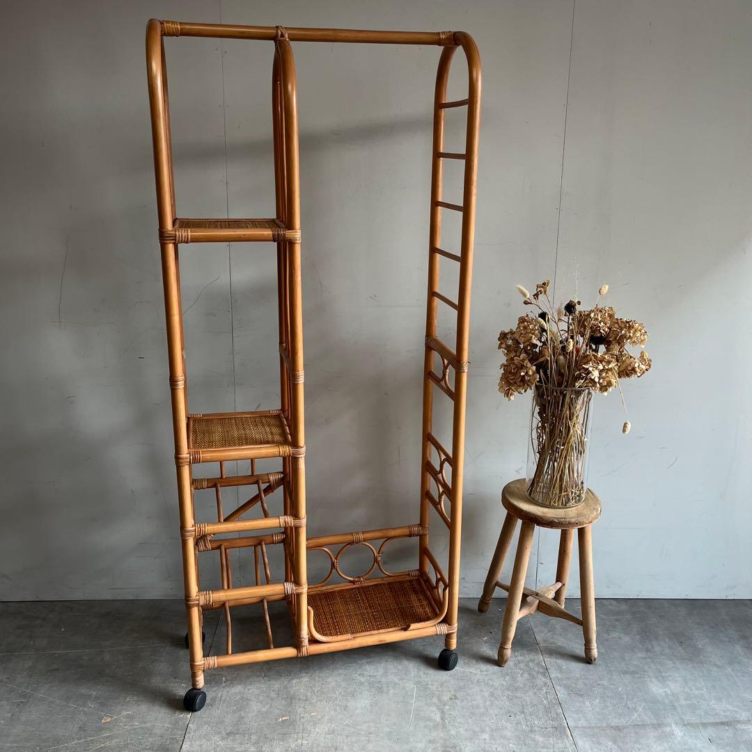 ヴィンテージ ラタン 籐 アーチ型 ハンガー ラック 昭和レトロ