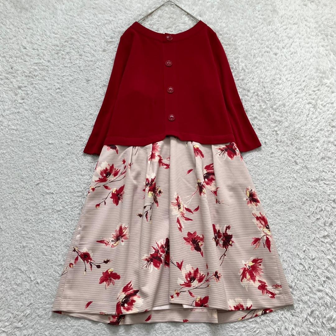 美品✨ローズティアラ ニットワンピース ロング丈 花柄 大きいサイズ 46 4L