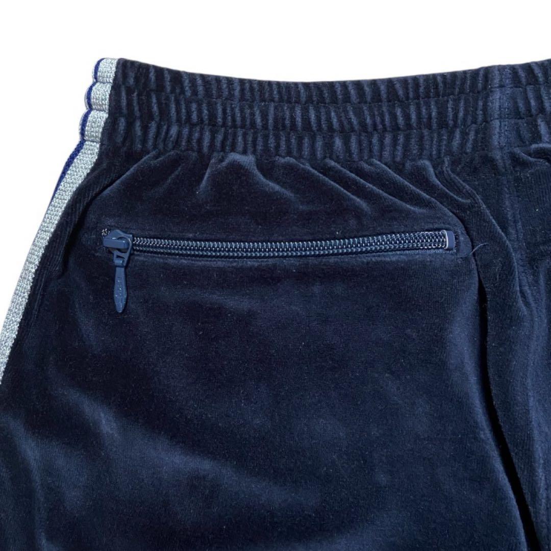 【入手困難】Needles ニードルス ベロア トラックパンツ 紺M 刺繍ロゴ