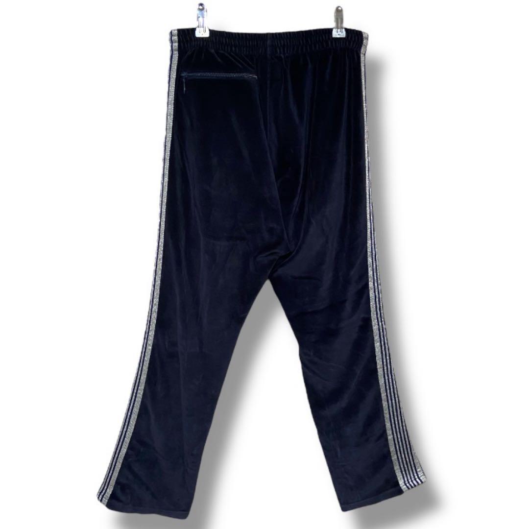 【入手困難】Needles ニードルス ベロア トラックパンツ 紺M 刺繍ロゴ