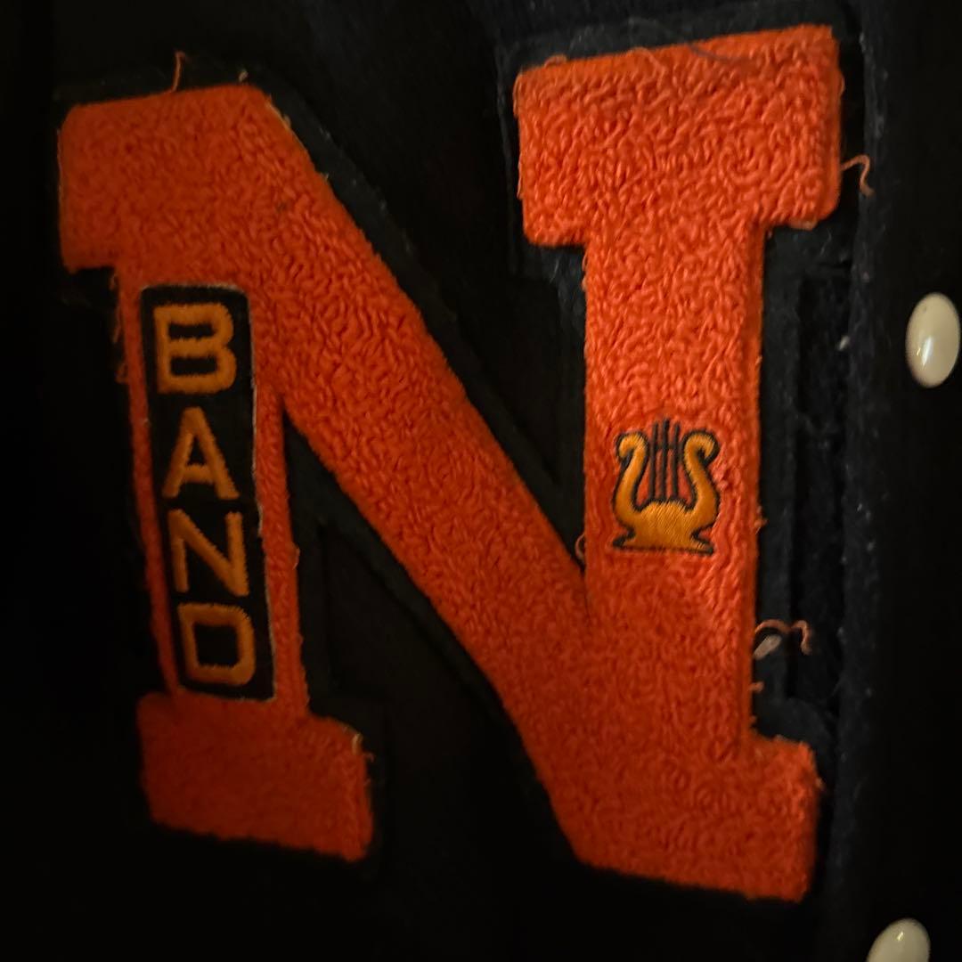 ヴィンテージスクールジャケット　ウール　レザー切替 チェーンステッチ刺繍 XL