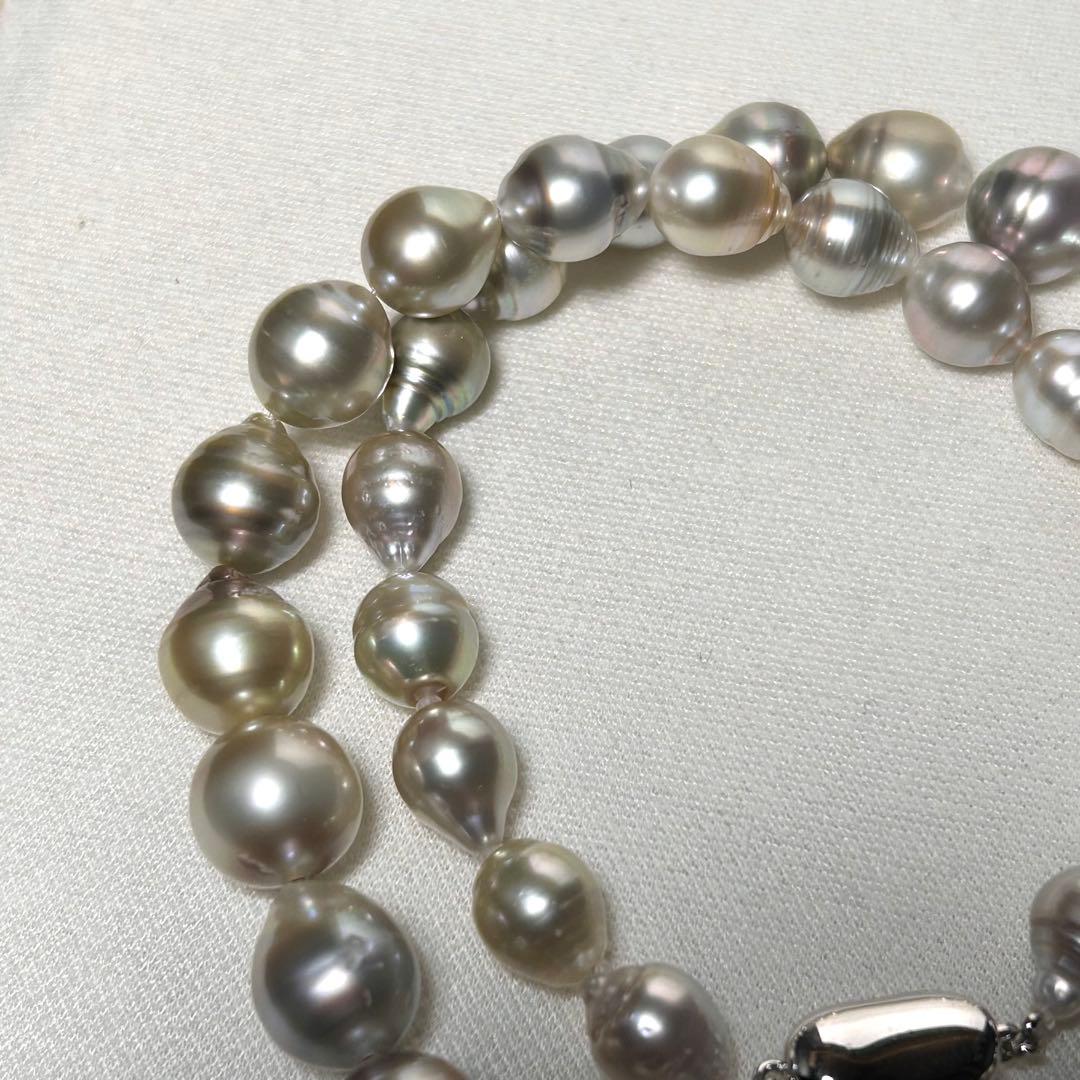 【黒蝶真珠/白蝶】マルチカラー パールネックレス ゴールデン シルバー 12mm