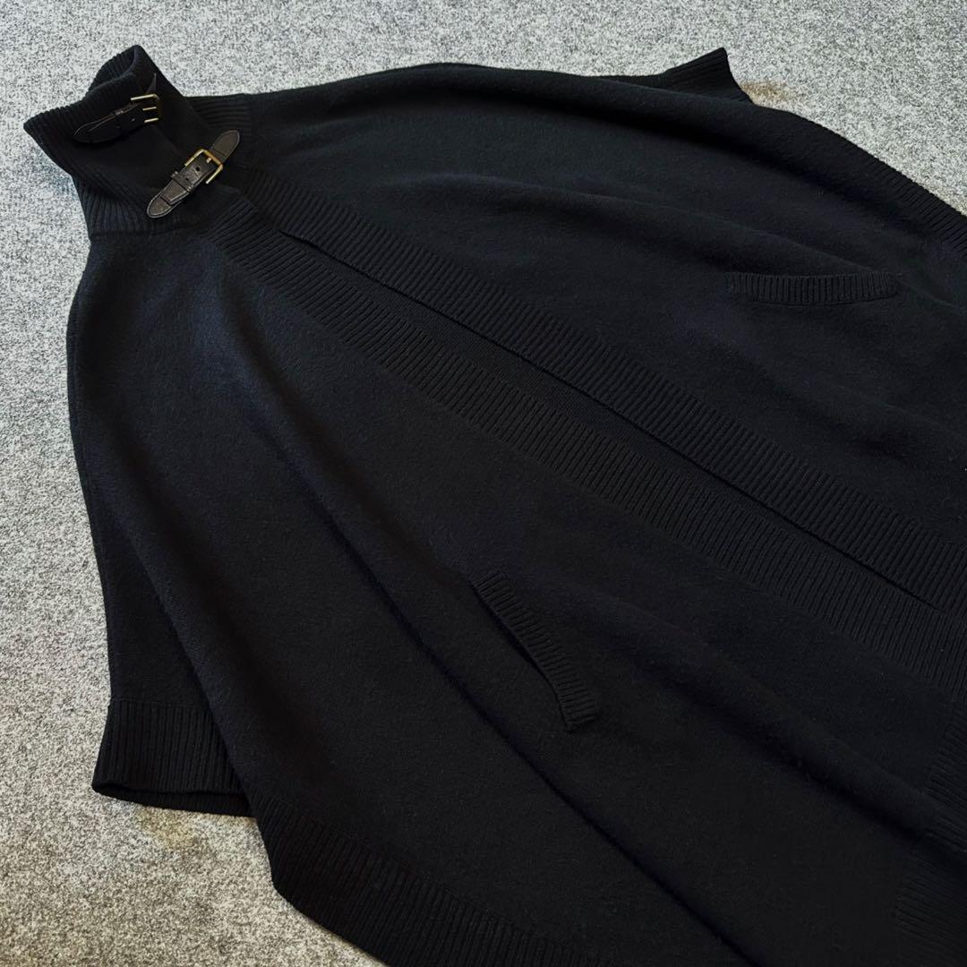 ラルフローレン：希少【カシミヤ混ニット／本革ベルクロ付き】スタンドカラーポンチョ