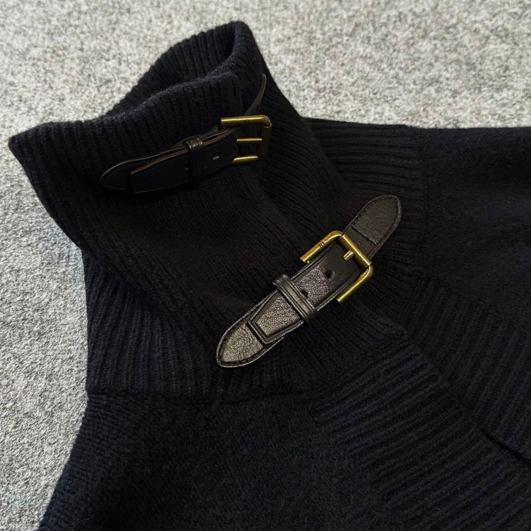 ラルフローレン：希少【カシミヤ混ニット／本革ベルクロ付き】スタンドカラーポンチョ