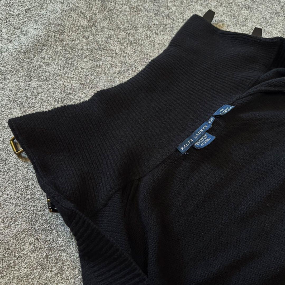 ラルフローレン：希少【カシミヤ混ニット／本革ベルクロ付き】スタンドカラーポンチョ