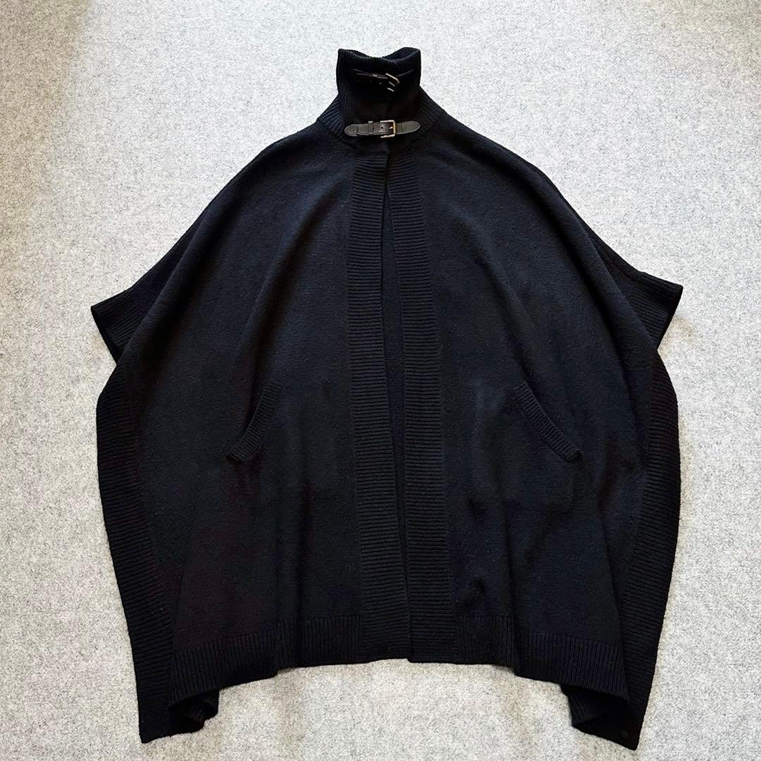 ラルフローレン：希少【カシミヤ混ニット／本革ベルクロ付き】スタンドカラーポンチョ