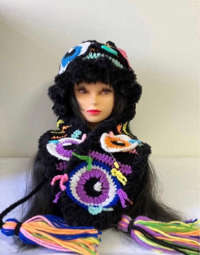 うさ耳ニット帽　ネコ耳ニット帽　ボンネット　地雷　量産型　手編み帽子　原宿系　☺︎