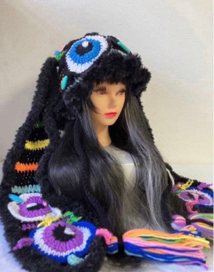 うさ耳ニット帽　ネコ耳ニット帽　ボンネット　地雷　量産型　手編み帽子　原宿系　☺︎