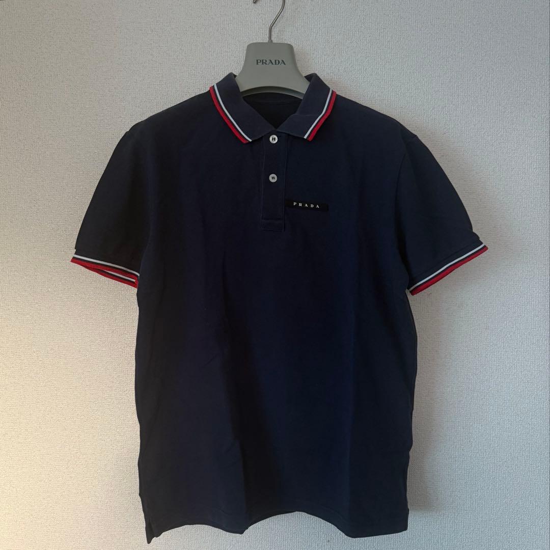 prada ポロシャツ ネイビー ロゴ リンガー