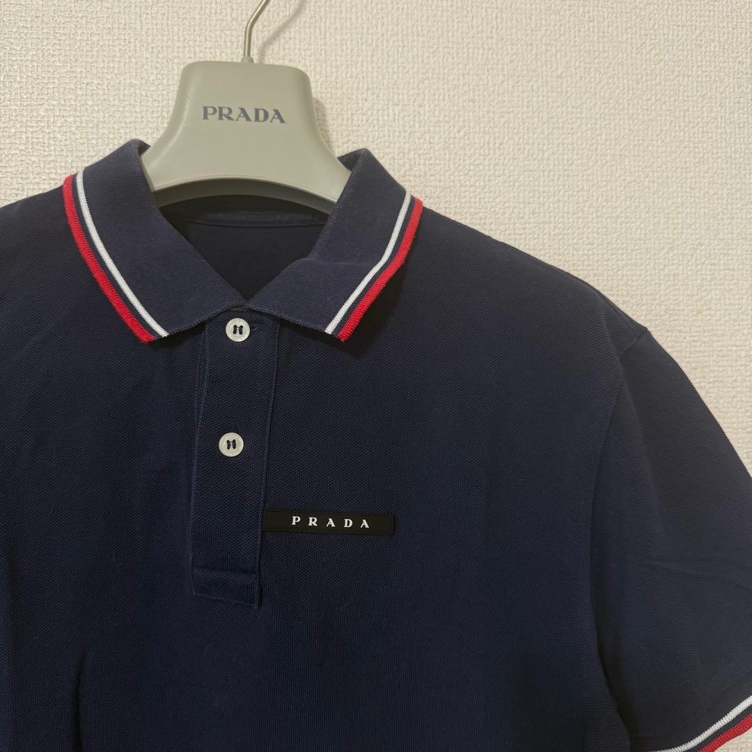 prada ポロシャツ ネイビー ロゴ リンガー