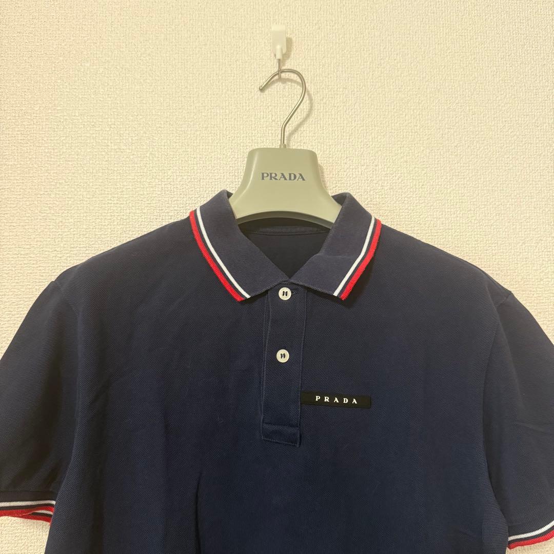 prada ポロシャツ ネイビー ロゴ リンガー