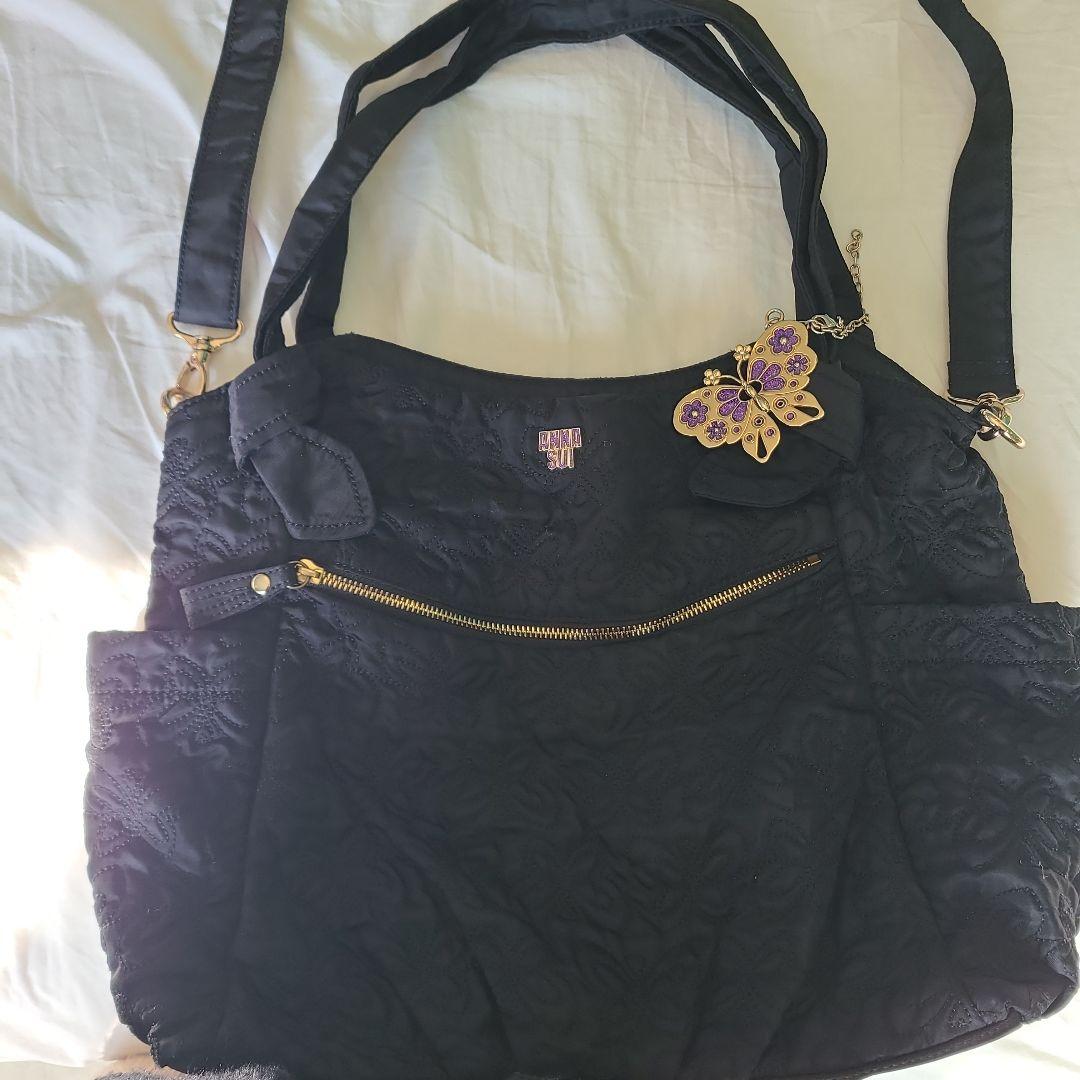 むーさん専用☆ANNA SUI 黒いショルダーバッグ 蝶の装飾付き