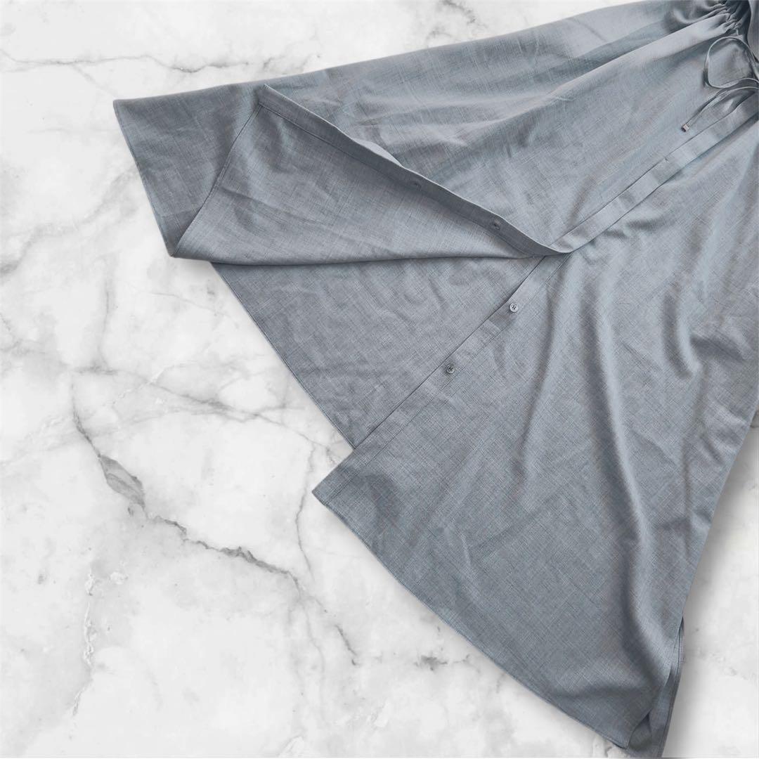 極美品 23区 38M 24AW マットクロス シャツワンピース　ライトグレー