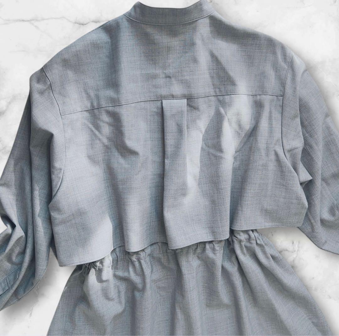 極美品 23区 38M 24AW マットクロス シャツワンピース　ライトグレー