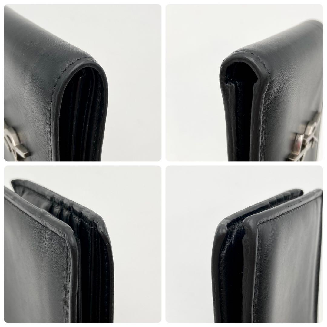 みみ♪✨サンローランパリ 二つ折り財布 黒 レザー カサンドラ YSLロゴ