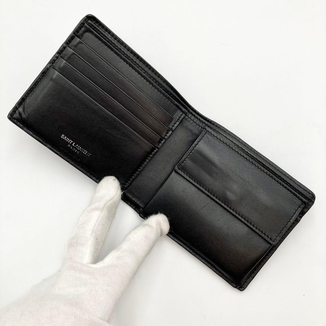 みみ♪✨サンローランパリ 二つ折り財布 黒 レザー カサンドラ YSLロゴ