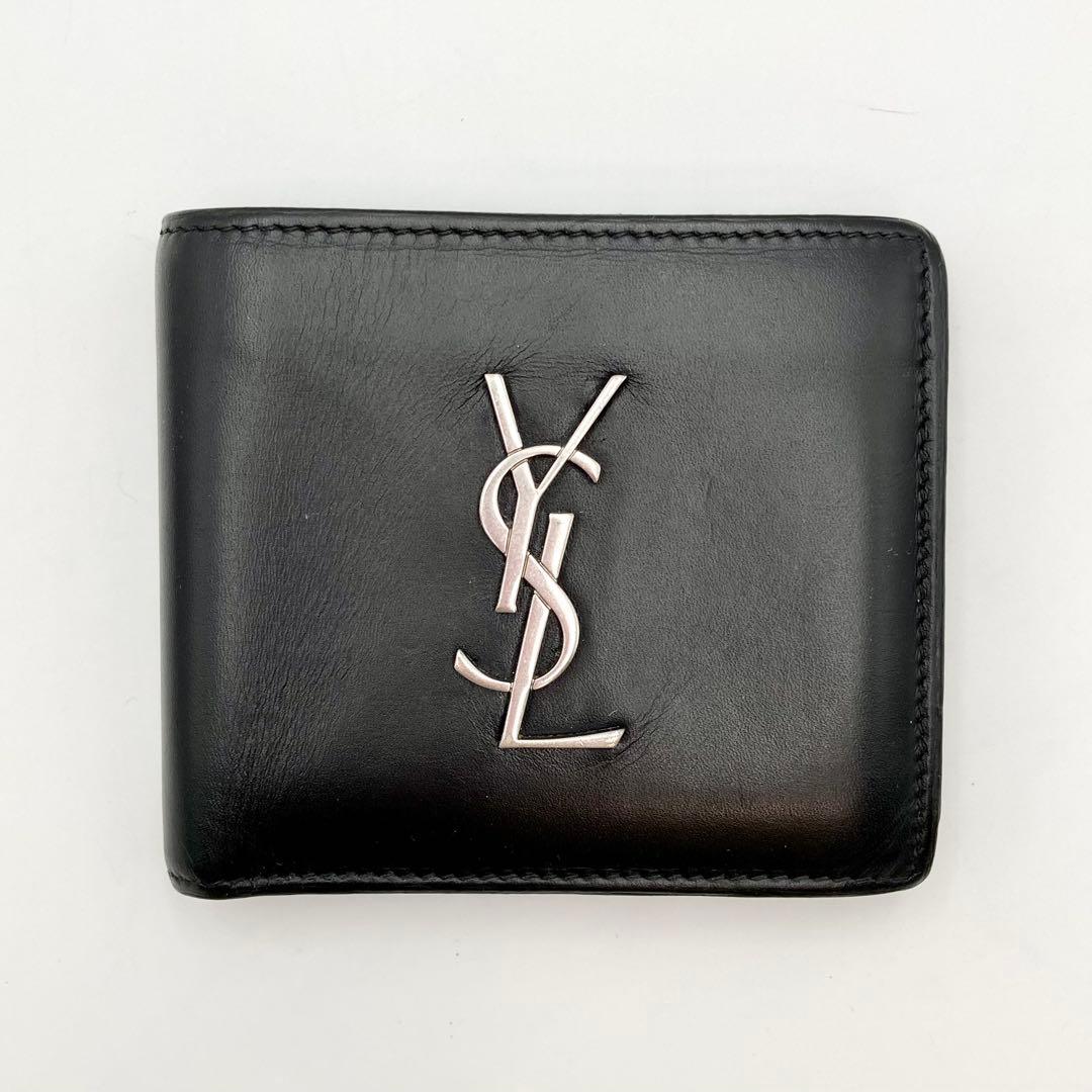 みみ♪✨サンローランパリ 二つ折り財布 黒 レザー カサンドラ YSLロゴ