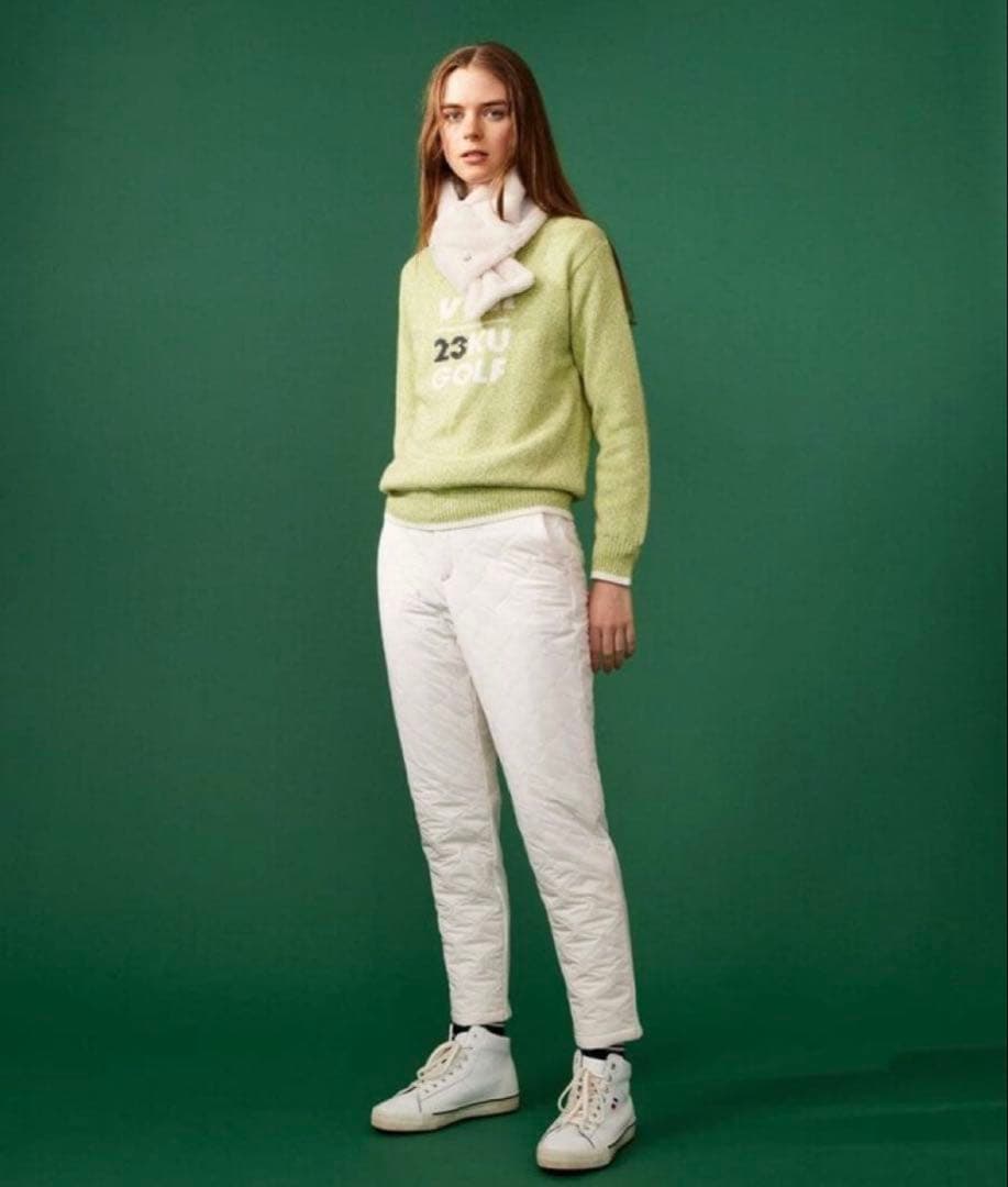 新品23区ゴルフMサイズ 防寒中綿キルティング パンツホワイト