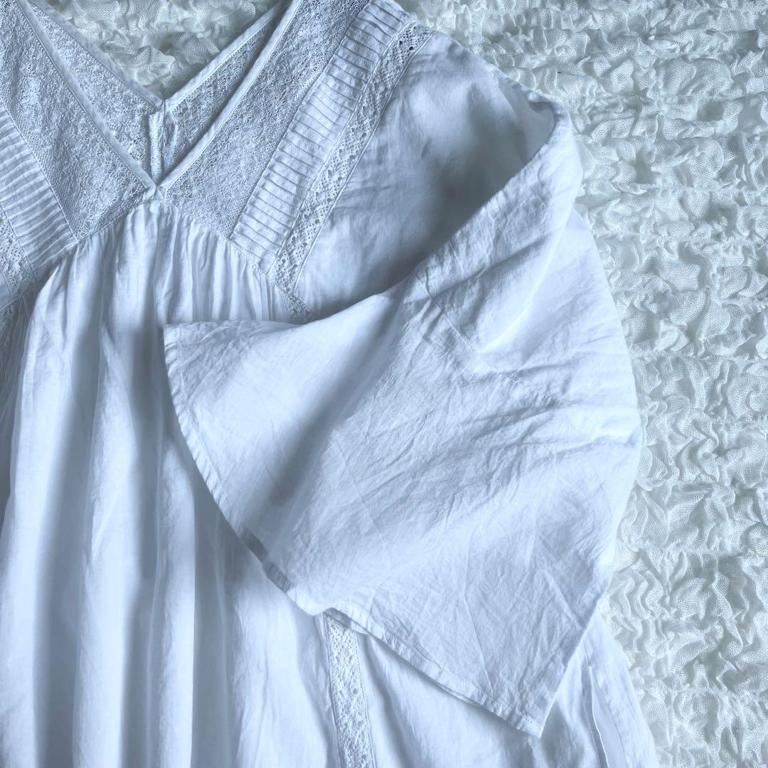 ヌキテパ　コットンボイルレースピンタックドレス インドコットン100%