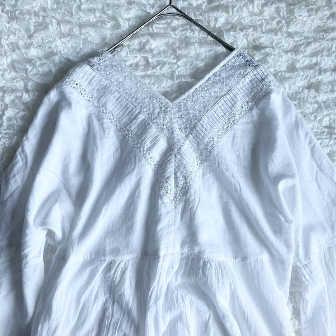 ヌキテパ　コットンボイルレースピンタックドレス インドコットン100%