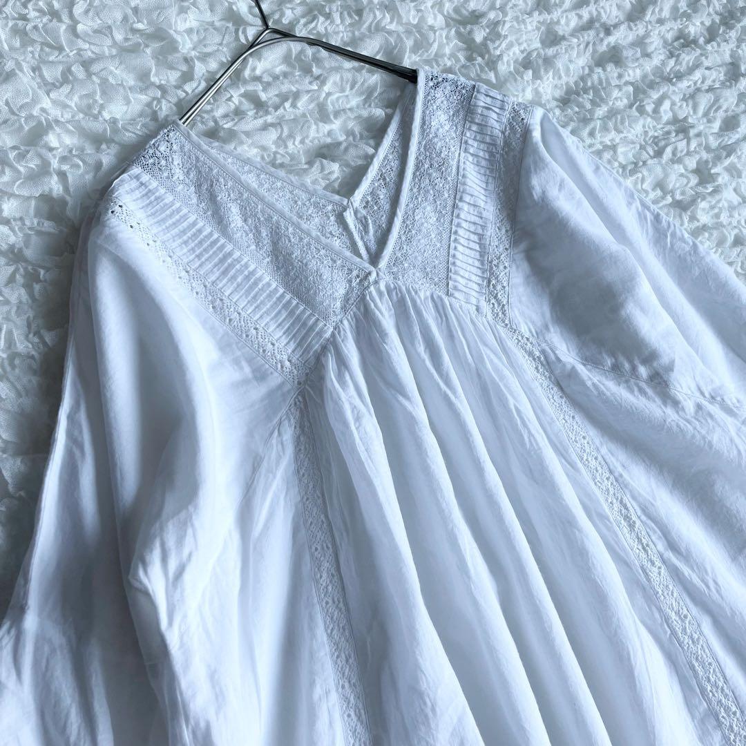 ヌキテパ　コットンボイルレースピンタックドレス インドコットン100%