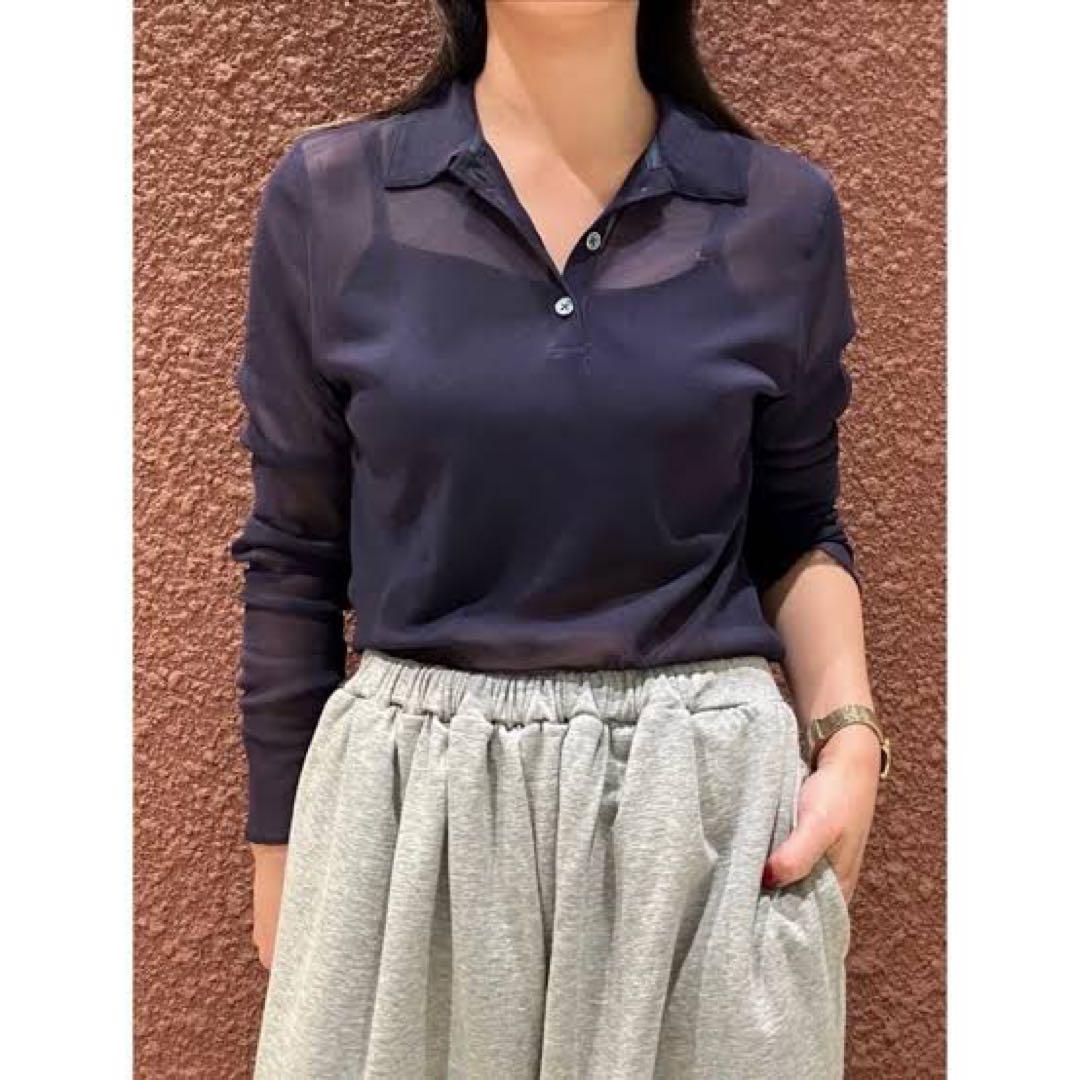 ＜６(ROKU)＞ナイロン チュール シャツ プルオーバー　ネイビー