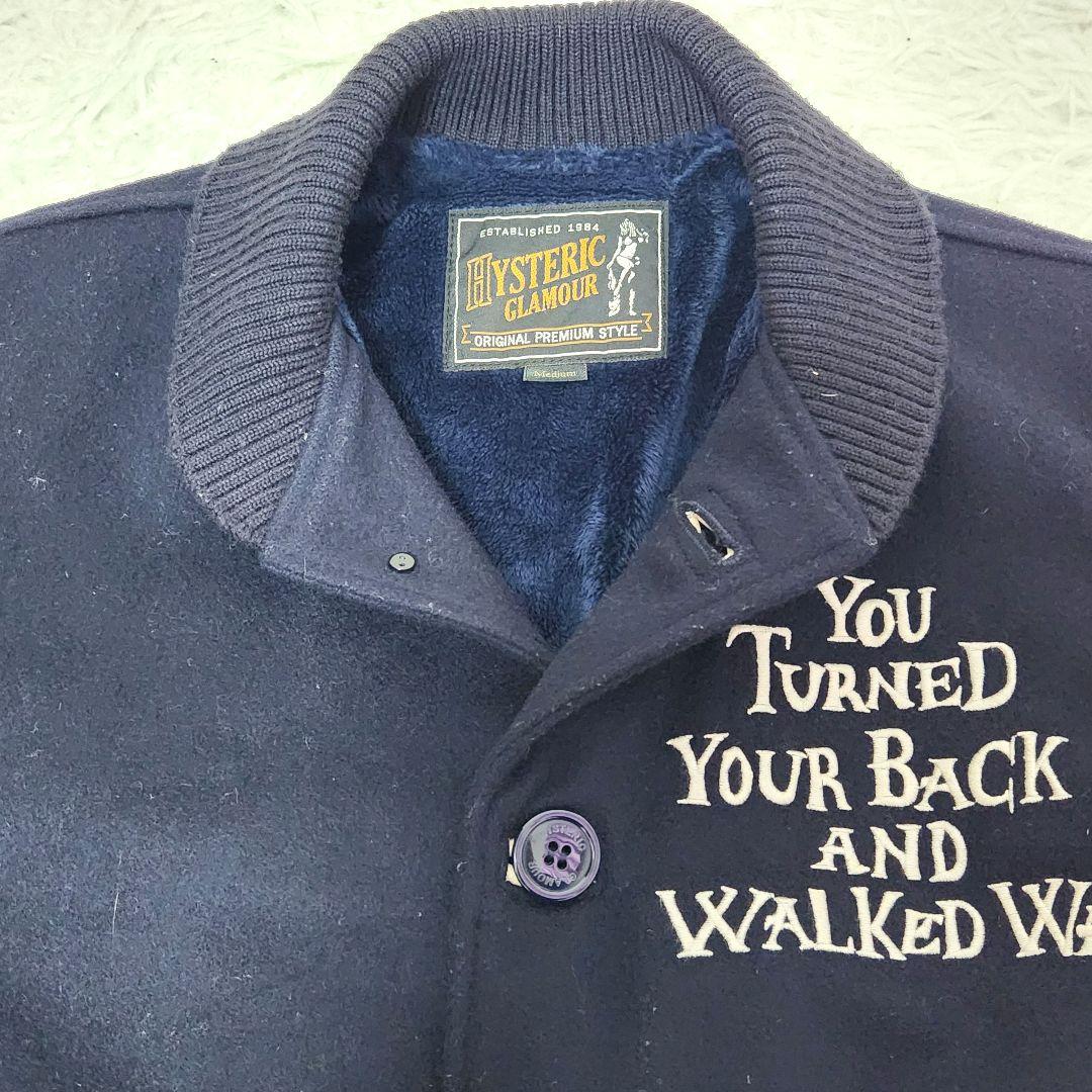 ✨人気モデル✨ヒステリックグラマー❣️スタジャン　M　ネイビー　ウール　袖レザー