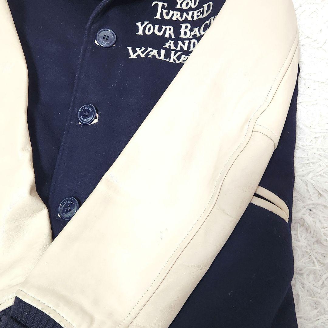 ✨人気モデル✨ヒステリックグラマー❣️スタジャン　M　ネイビー　ウール　袖レザー