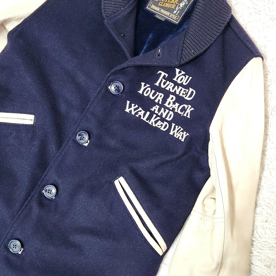 ✨人気モデル✨ヒステリックグラマー❣️スタジャン　M　ネイビー　ウール　袖レザー