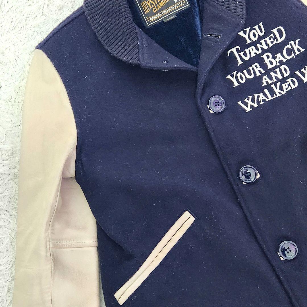 ✨人気モデル✨ヒステリックグラマー❣️スタジャン　M　ネイビー　ウール　袖レザー