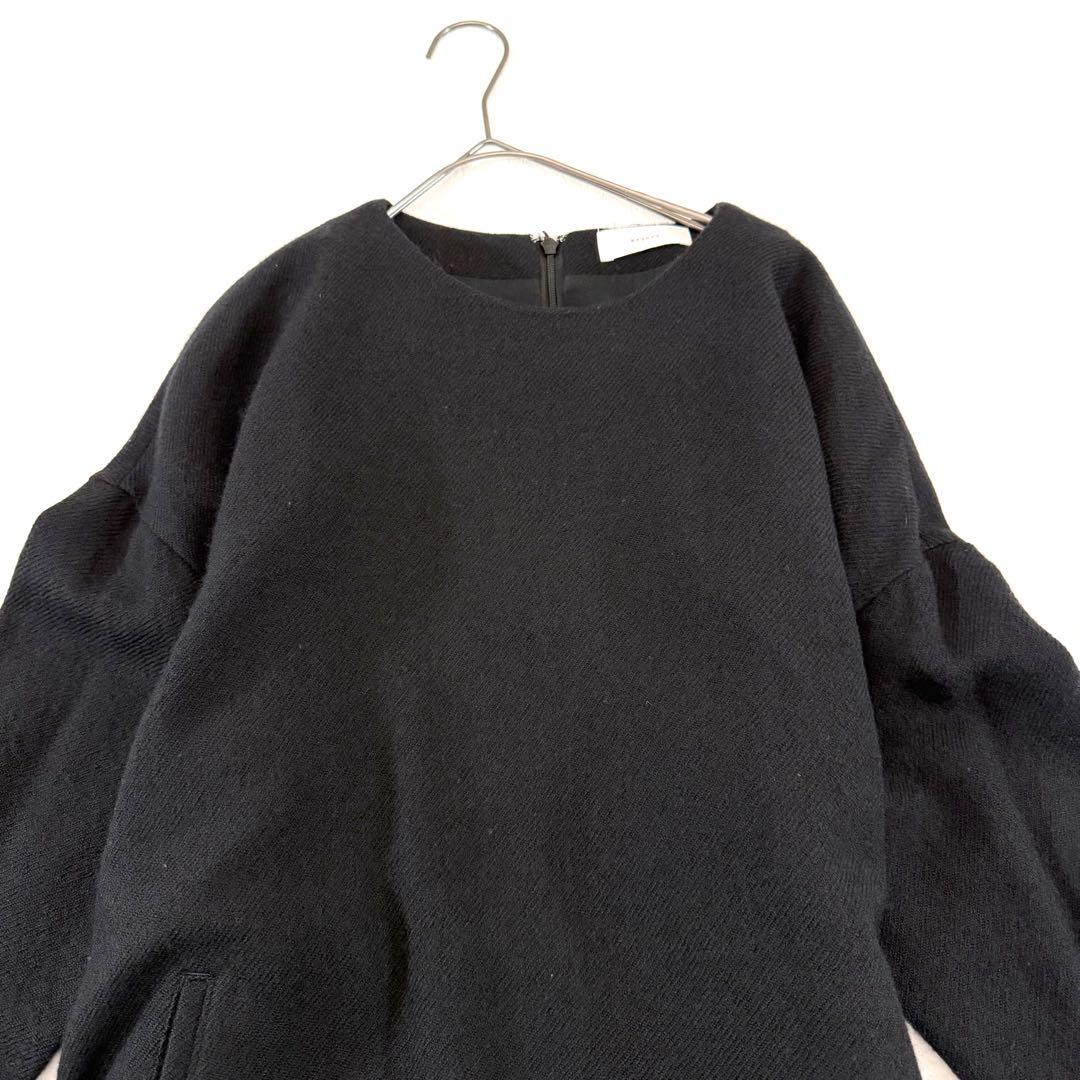 かぐれ kagure ウールサージワイドワンピース 黒 ロング 七分袖