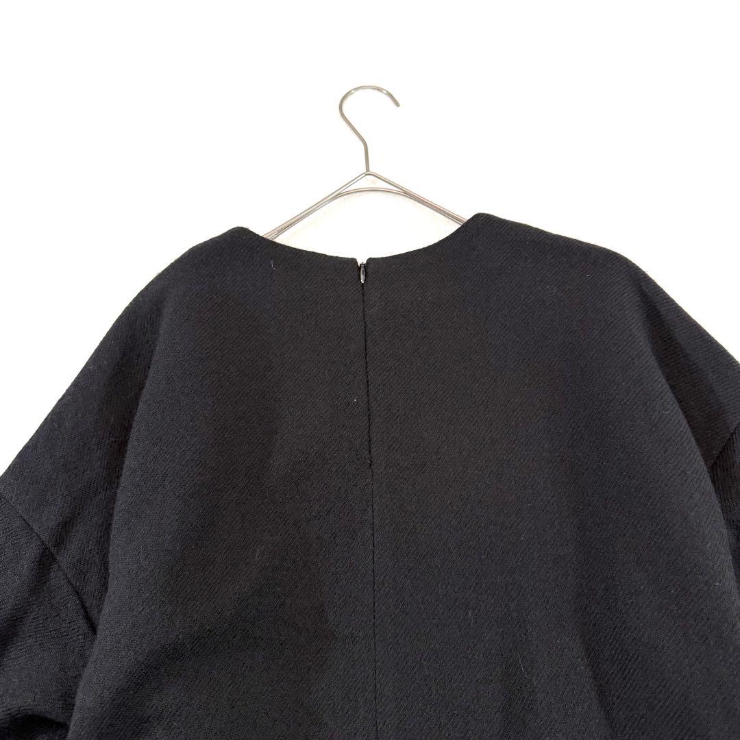 かぐれ kagure ウールサージワイドワンピース 黒 ロング 七分袖
