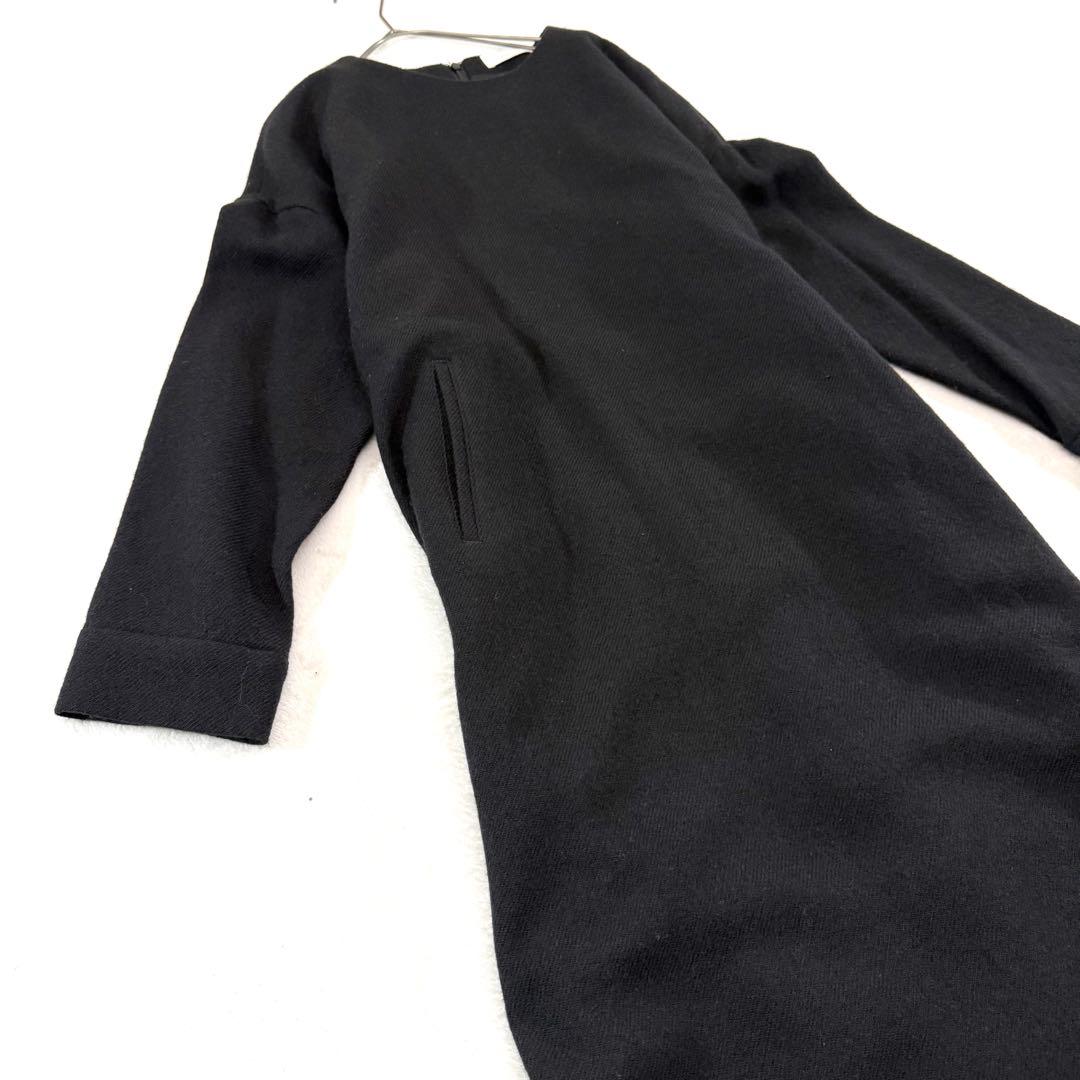 かぐれ kagure ウールサージワイドワンピース 黒 ロング 七分袖