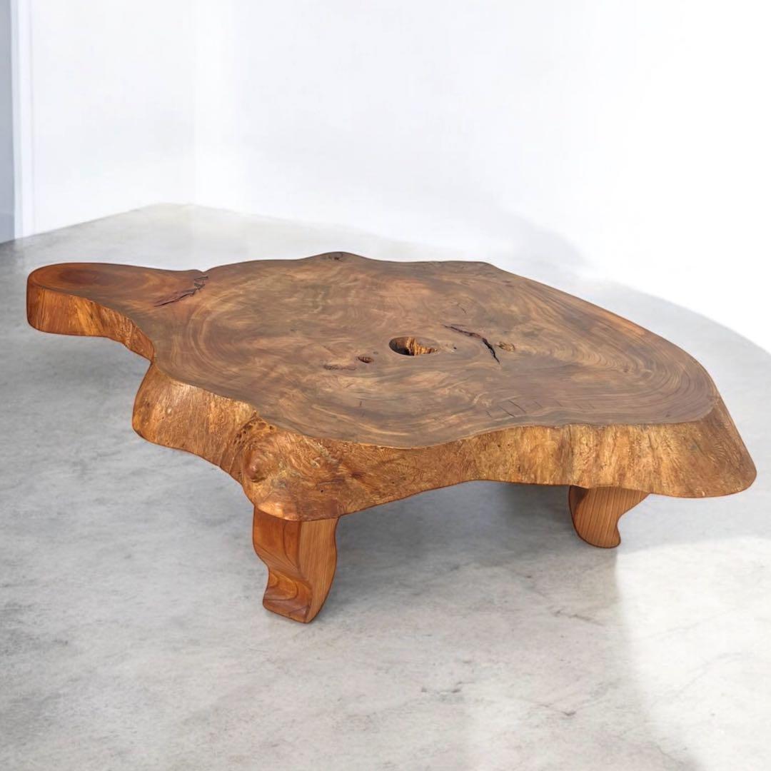 HR601【希少デザイン】一枚板　無垢材　ほぼ生木　コーヒーテーブル 花台